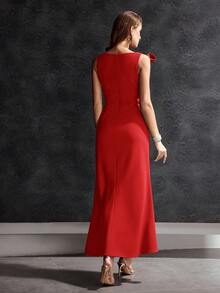 MOTF Soiréza VESTIDO DE CÓCTEL PARA MUJER CON LAZO Y CORTE BIES - Rojo - Ver 3