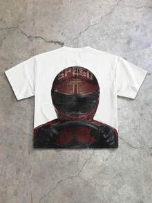 StoneGrade Men's Casual Racing Print Round Neck Short Sleeve Cropped T-Shirt, Summer - White - View 4