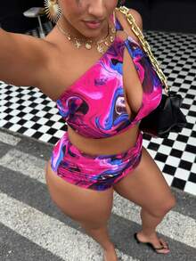 Slaydiva 2026 New Plus Size Women Fashion Marble Print Hollow Out Design Sexy Bikini Set - Multicolor - View 7