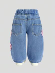 Pantalones acampanados con bordado de copos de nieve desgastados para bebés/niñas pequeñas - Azul - Ver 2