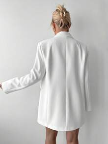 Ritzy Row 女士休闲宽松垫肩中长款双排扣西装外套 - 白色 - 查看 2