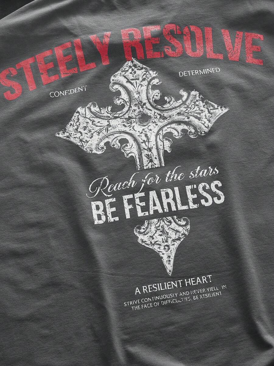 HIMLAND Men's Casual Commute College Street Slogan Cross Print Tank Top - Grey - View 1