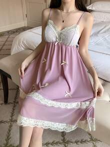 DAZY Lace Patchwork Sleeveless Camisole Nightgown For Women - Mauve Purple - View 6