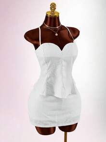 Amplova Women's Fitted Camisole Top And Mini Skirt 2 Pieces Set - White - View 4
