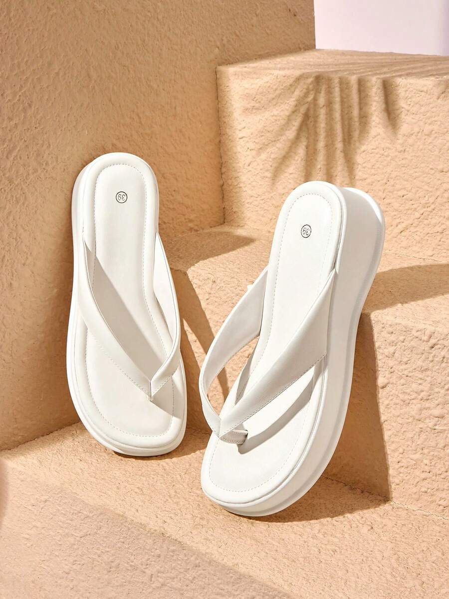 HighSole 厚底高跟人字拖女鞋 时尚新款夏季韩版夹趾凉鞋和拖鞋 - 白色 - 查看 1