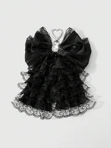 1 Y2k 法式芭蕾洛丽塔风复古甜美酷炫暗黑哥特风复杂手工创意黑色波点织带蕾丝褶皱多层蕾丝蝴蝶结亮钻装饰 DIY 钥匙扣配饰包包挂件，适合女孩和女士日常佩戴，节日礼物 - 黑色-1 - 查看 1