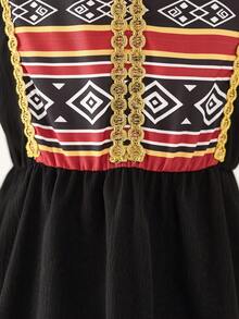 SHEIN Explorewe Tween Girls'Vintage Print Black Color Block Patchwork Dress - Black - View 5