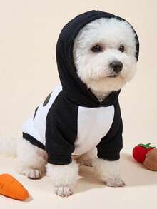 PETSIN 1 pieza Sudadera con capucha de poliéster con estampado de letras y tema animal, adecuada tanto para gatos como para perros, tanto en interiores como en exteriores. - Blanco y Negro - Ver 3
