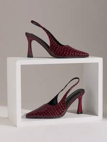 SHUZIA 女士优雅时尚尖头露跟细高跟鞋 - 酒紅色 - 查看 1
