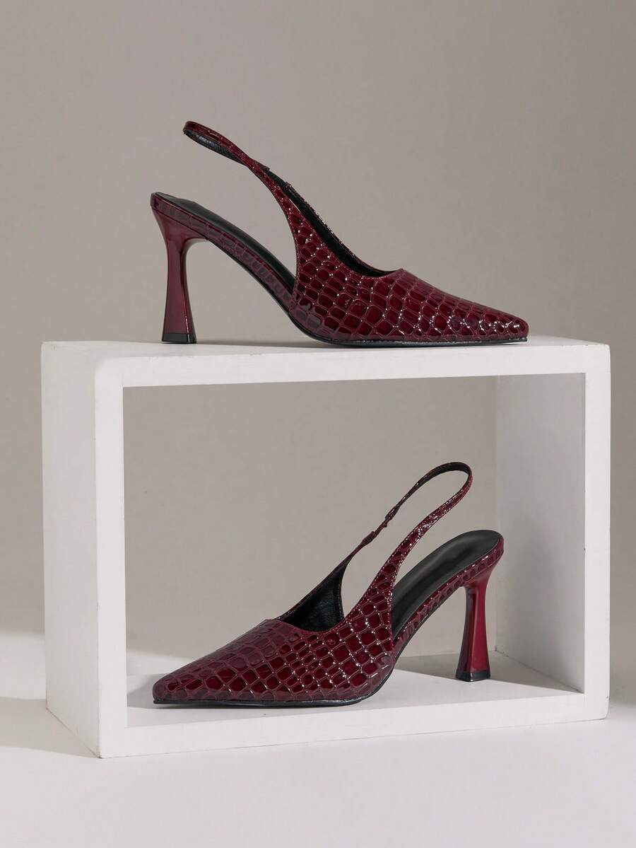 SHUZIA 女士优雅时尚尖头露跟细高跟鞋 - 酒紅色 - 查看 1