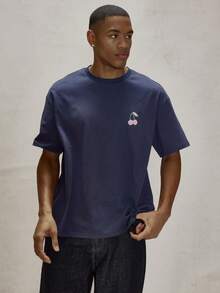 Musero Oversized Short Sleeve Crew Neck Tshirt Graphic Print Top Essentials Spring&Summer - Navy Blue - View 2