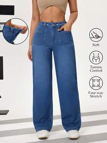 Flexra Women's Casual Straight Leg Jeans With Pockets - Blue - View 8