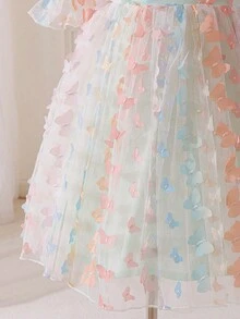 SHEIN 女童/女婴多色蝴蝶仙子公主裙，带透明荷叶边袖子和大大的背部蝴蝶翅膀，非常适合参加派对。 - 綠色 - 查看 8