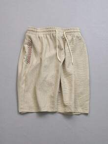 Manfinity RSRT Men's Drawstring Waist Pocket Geometric Print Casual Versatile Daily Wear Shorts - Khaki - View 3