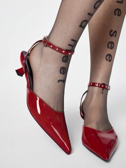 ROMWE Grunge Punk Women's Rivet Decor Buckle Accent High Heel Pumps Valentine's Day