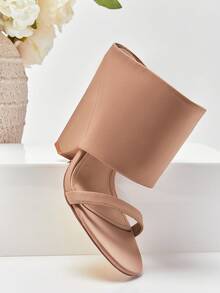 SHUZIA 精美女士米色帆布高跟凉鞋，圆头设计，春夏时尚假日鞋款 - 米色 - 查看 3