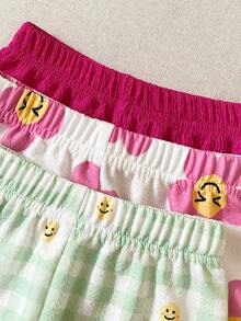 SHEIN 6件套女婴幼儿0-3岁休闲日常基础款度假柔软波浪针织面料无袖上衣背心T恤短裤6件套，杏色、春绿色、黑色3色套装 - 彩色 - 查看 4