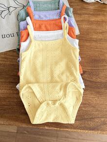 SHEIN LMoss Kids 5件套新生女宝宝可爱纯色针织连体衣套装，夏季 - 彩色 - 查看 3
