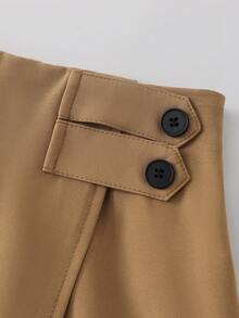 Franclia Women's Casual Skorts With Button Design At Waist And Asymmetric Hem - Brown - View 4