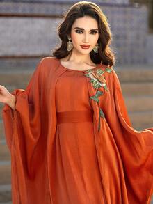 Layrah Elegant Floral Embroidered Orange Party Dress - Orange - View 8