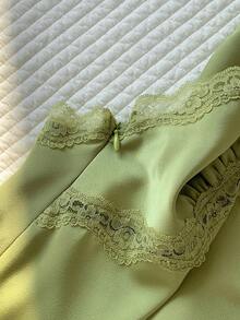 Comfortcana 大码女式纯色撞色蕾丝吊带背心 - 綠色 - 查看 5