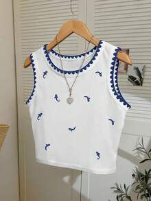 Resyla Women's Whale Embroidered Tank Top, Fashion Shell Trim Embroidered Tank Top - Multicolor - View 3