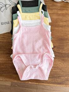 SHEIN LMoss Kids 5件套新生女宝宝可爱纯色针织连体衣套装，夏季 - 彩色 - 查看 3