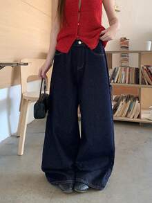 Dazy Tall Quần cargo ống đứng dáng rộng dành cho nữ, quần jeans phong cách đường phố thường ngày. - Rửa tối - Xem 7