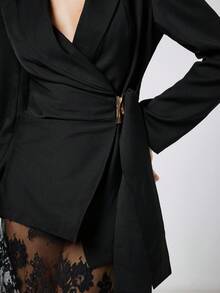 Maija Women's Solid Color Minimalist Long Sleeve Blazer, Everyday Wear - Black - View 6