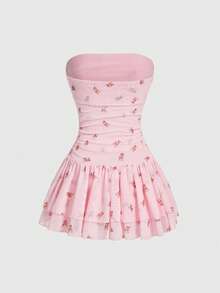 ROMWE Kawaii 可爱小鹿印花女式滑冰裙 - 淺粉色 - 查看 2