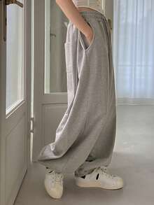 DAZY Drawstring Waist Wide Leg Sweatpants Fall,Winter Women Joggers - Grey - View 6