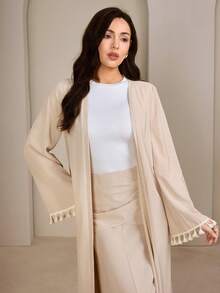 Modelyn Conjunto modesto y elegante de estilo vintage árabe para mujer con diseño de volantes con estampado floral en los puños, ajuste ceñido - Albaricoque - Ver 5