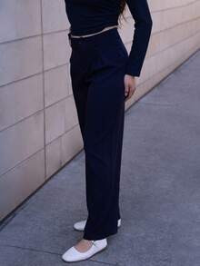 Andrea Bello 纯色直筒休闲商务正装裤 秋冬 - 藏蓝色 - 查看 3