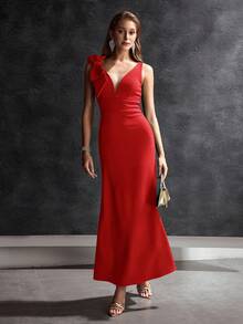 MOTF Soiréza VESTIDO DE CÓCTEL PARA MUJER CON LAZO Y CORTE BIES - Rojo - Ver 5