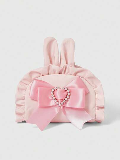 ROMWE Anti-Splashing Oxford Cloth Bow Ruffle Edge Rabbit Shape Cosmetic Bag Storage Bag Love Pull Brand Jewelry Bag Gift Gift