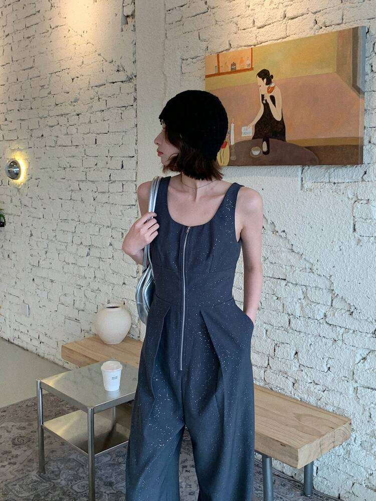 Women's Rhinestone Decor Jumpsuit, Cropped Waist Slimming Versatile Casual Suspender Jumpsuit For Summer Jumpsuit For Women Lounge Sets For Women