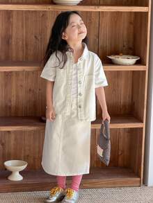 DAZY Girls (Small) Casual Solid Color Korean Style Fresh Denim Set - White - View 5