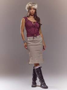 MUSERA Kurzes Oberteil mit Kreuzausschnitt, Neckholder, Raffungen und Bindebändern, Frühling Sommer, süß, sexy, Streetwear, Ausgehmodus, Ballett-Stil - Bordeaux - Übersicht 5