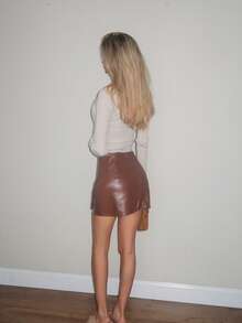 Sydney Algeri Women's Sexy Bodycon Mini Skirt, Solid Black, Retro American Style, All Season - Brown - View 2