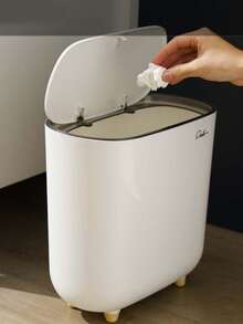 1pc Slim Garbage Can With Lid, Ideal For Bathroom & Narrow Spaces,Light Luxury Slit Trash Can - White - View 3