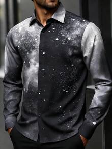 Manfinity Homme 男士街头风撞色印花长袖衬衫 - 彩色 - 查看 1