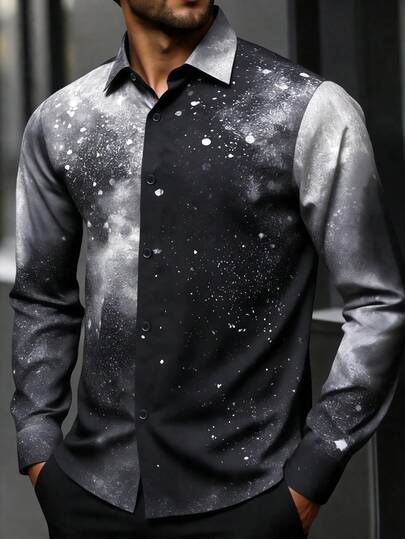 Manfinity Mode Men's Streetwear Colorblock Print Long Sleeve Shirt