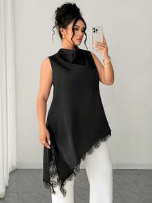 Elenzga Áo không tay cỡ lớn dành cho nữ, cổ áo xếp ly, viền ren, kiểu dáng dài thanh lịch cổ điển, phù hợp cho đi làm, lễ tốt nghiệp, kỳ nghỉ, Ngày Valentine, lễ hội âm nhạc, Ngày của Mẹ, Halloween, Lễ Tạ ơn, Lễ Phục sinh, Ngày Quốc khánh, dạ hội, tiệc hẹn hò, mùa cưới, các hoạt động ngoài trời. - màu đen - Xem 7