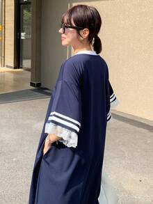 DAZY Women's Number Print V-Neck 3/4 Sleeve Casual Loose Long Dress Maxi Dress - Navy Blue - View 2