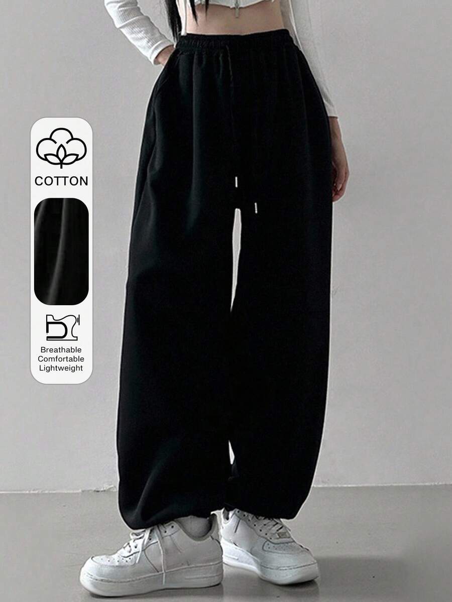 DAZY Women's Solid Color Drawstring Waist & Cuffed Sports Sweatpants,Women Joggers - Black - View 1