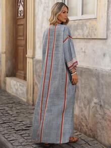 Brillora Women's Loose Maxi Slit Digital Print Dress - Blue - View 2