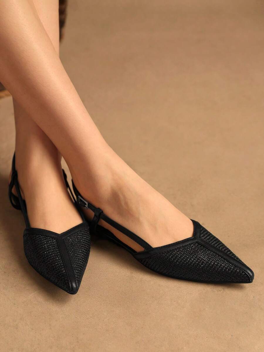 Rosivie Women's Round Toe Black Bowknot Flats, Elegant Casual French Mary Jane Breathable Woven Hollow Out Strap Retro Casual Outdoor Shoes - Black - View 1