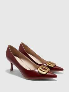 CUCCOO BIZCHIC Giày cao gót màu đỏ tía mới, kiểu dáng thanh lịch, mũi nhọn, khóa kim loại, chất liệu da lộn, thoải mái dành cho nữ, thích hợp cho dịp Giáng sinh. - Màu Hoa hồng đỏ - Xem 2