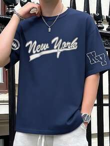Mirajuku Casual Minimalist Letter Print Tee For Teenage Boys, Navy Blue, Stylish For Leisure, Daily Commute And Multi-Occasion Wear - Navy Blue - View 8