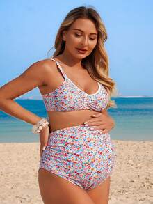 Momance Bộ bikini bầu họa tiết hoa nhí xếp ly - Nhiều màu - Xem 5